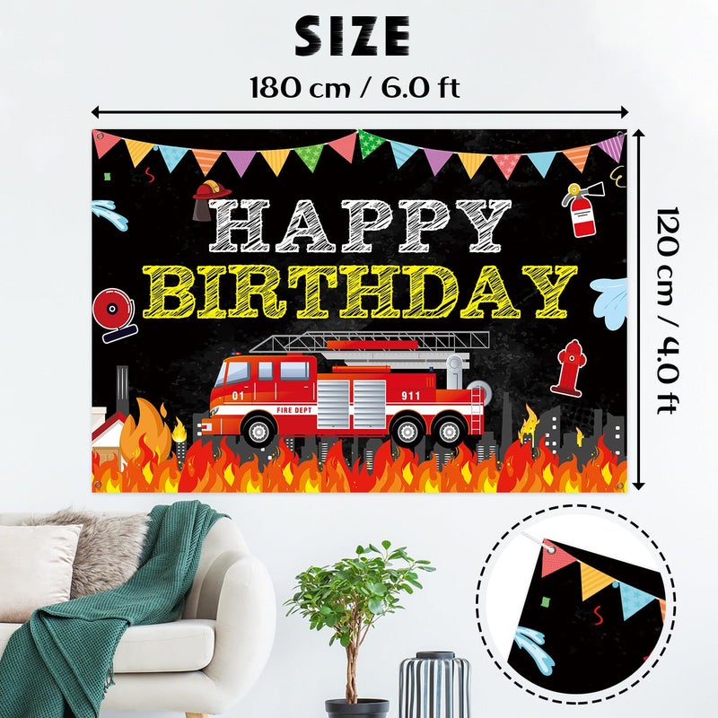 INNORU خلفية تصوير عيد ميلاد سعيد بالنار، ديكور حفلة عيد ميلاد بموضوع شاحنة الإطفاء للداخل والخارج، مستلزمات حفلات الأطفال 6X4 قدم - Image 2